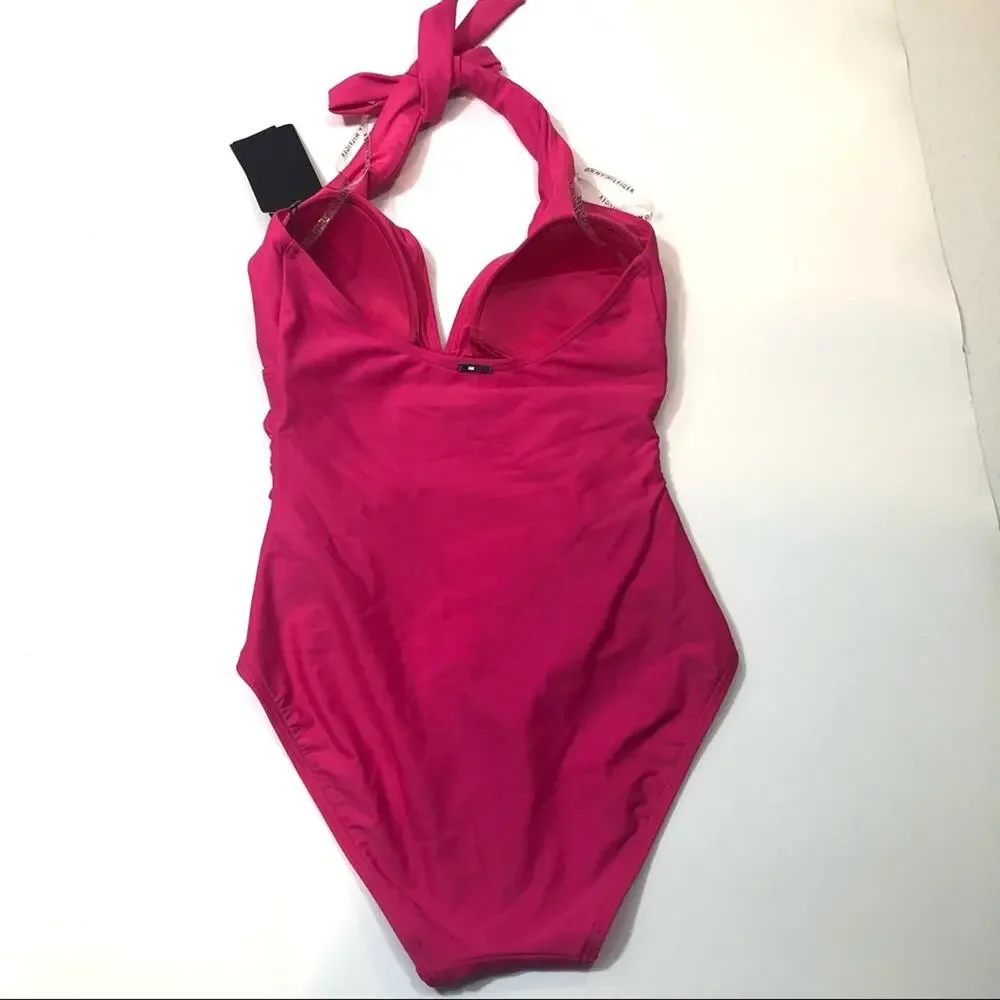Tommy Hilfiger Shirred Halter One Piece Swimsuit
